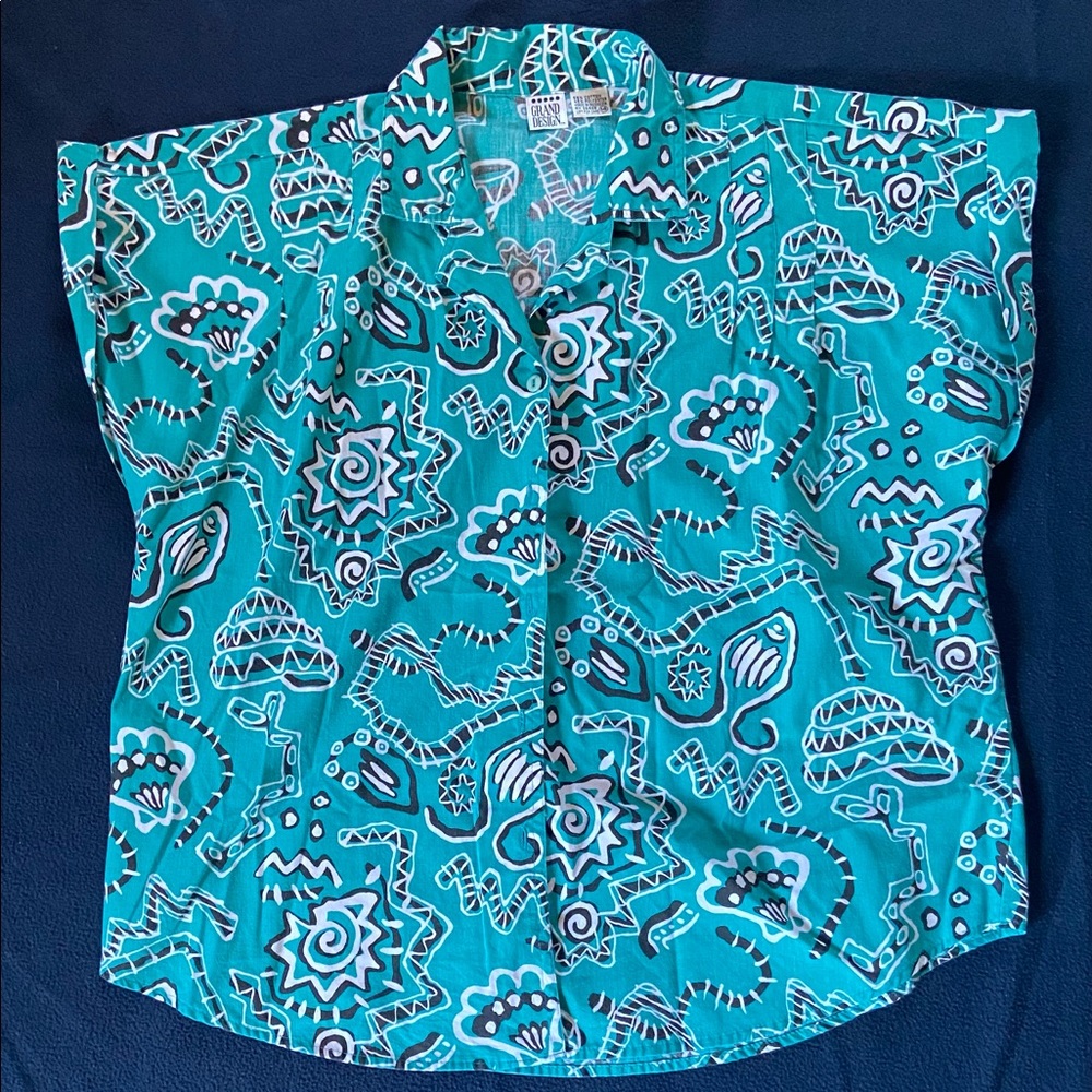 Vintage short sleeve teal blouse